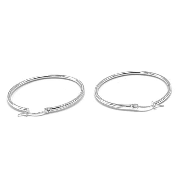 1.8" Sterling Silver Hoop Earrings  Classic Lightweight Hoops - Picture 1 of 4